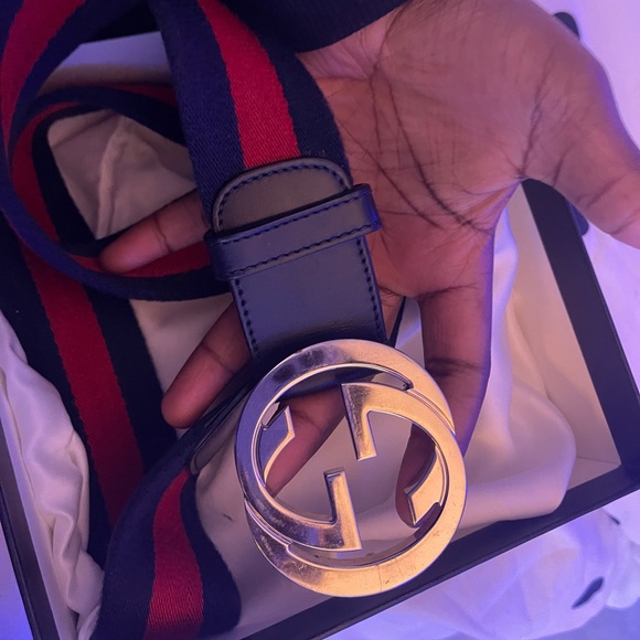 Gucci Web belt with G buckle. Blue & Red Web - Picture 10 of 12